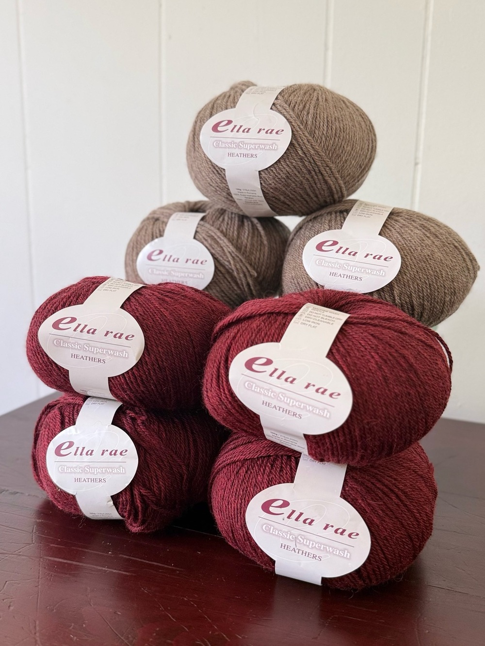 (7) Ella Rae Classic Heathers - Shadow/Cherrywood, 100% wool, *Sweater Quantity*